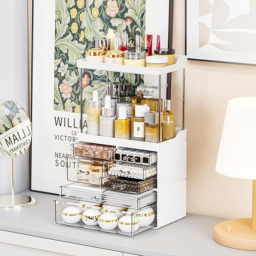 Miniatura 7 de Yieach Organizador de maquillaje acrílico, organizador grande para el cuidado de la piel para tocador, organizador de plástico para encimera de baño