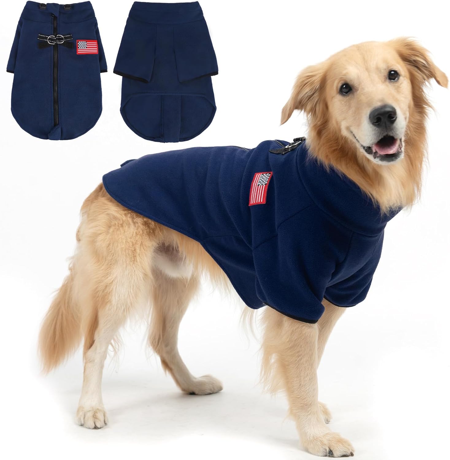 EXPAWLORER フリース ドッグセーター デュアルDリング付き 調節可能な暖かいジャケット、防寒服、冬のコート 小中大型犬 男