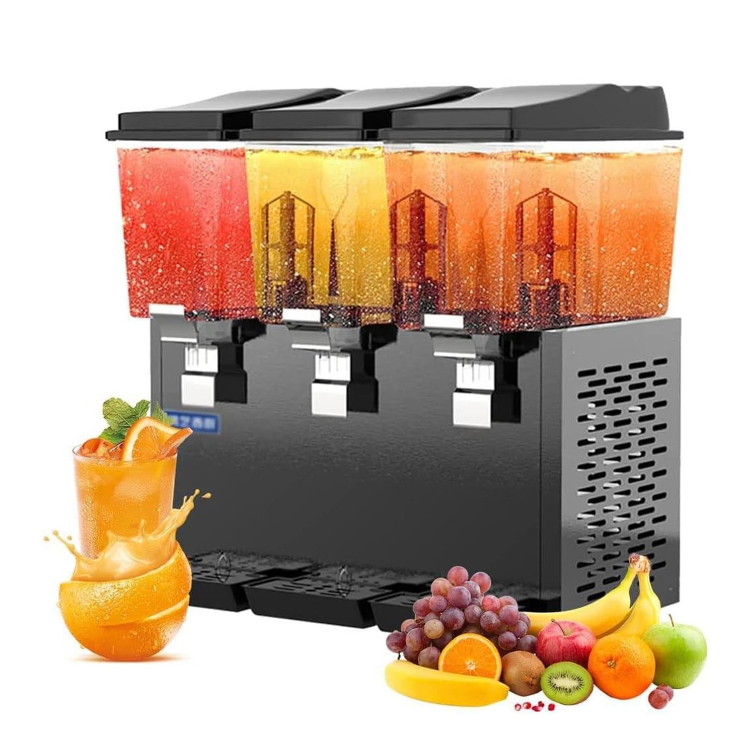 MYUYEE Glass Drink Dispenser, Commercial Juice Beverage Dispenser Hot And Cold Temperature Control 16L/32L/48L Multicolor (48L-Black)