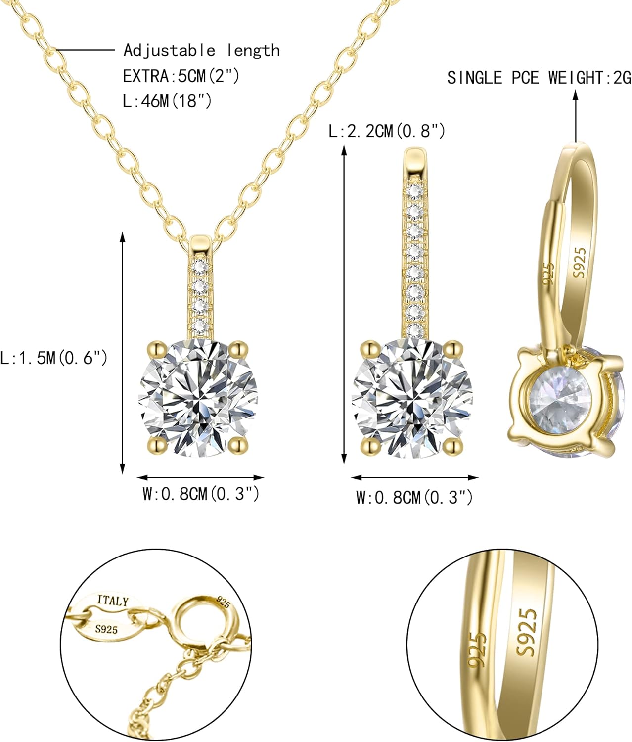 EVER FAITH Bridal Wedding Jewelry Set, 925 Sterling Silver Sparkly Round Cut White CZ Birthstone Hypoallergenic Engagement Necklace Earrings Set - Image 7