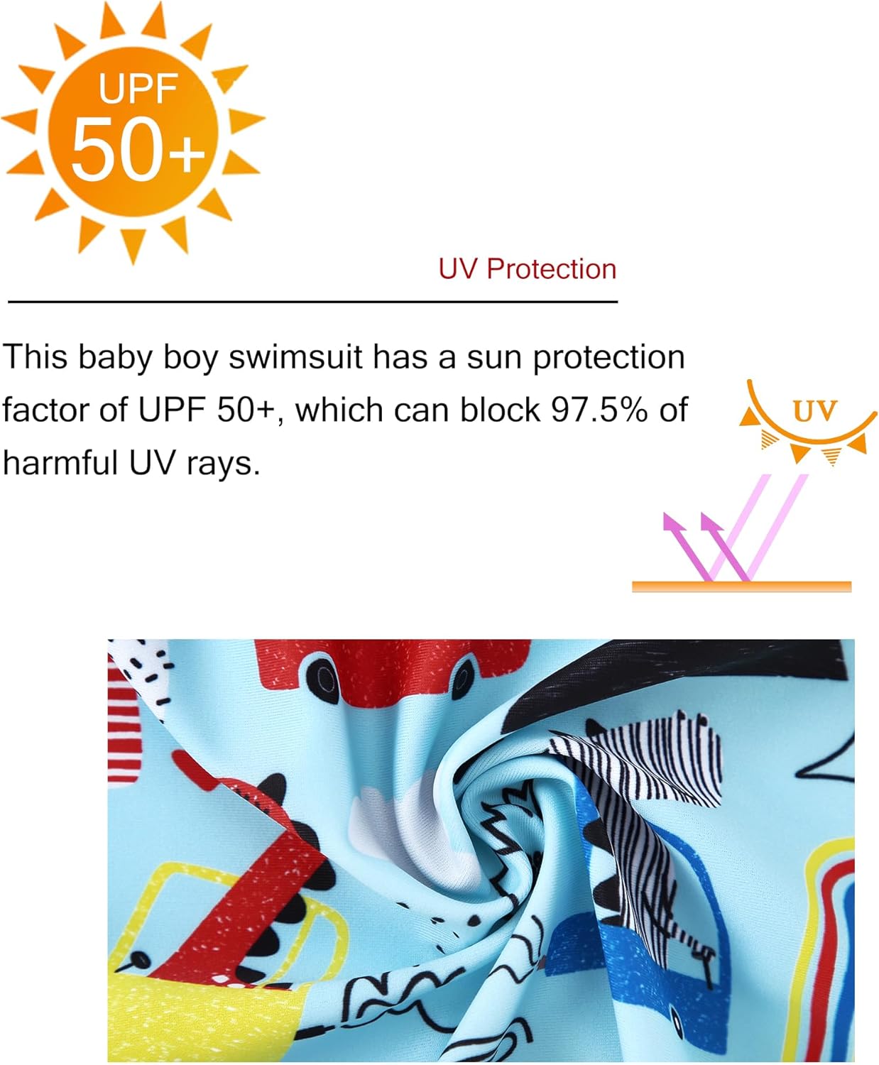 Baby Boy Swimsuit One Piece Long Sleeve Bathing Suit Rash Guard UPF 50+ Sun Protection with Hat 0-24 Months - Image 5