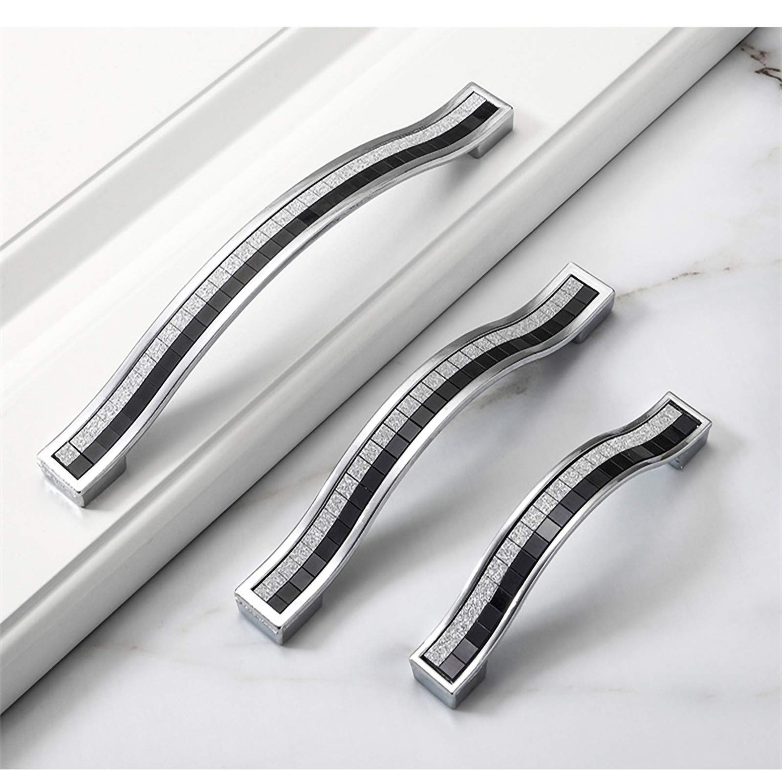 Confezione da 10 maniglie per mobili con maniglie da cucina con diamanti in cristallo Maniglie per armadietti Maniglie moderne per cassetti in lega di zinco (128 mm,rosso-argento (nero/argento 192 mm)