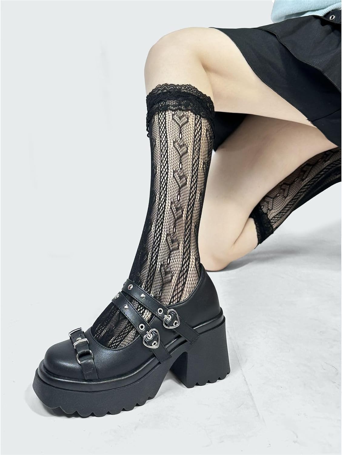 Kawii Shoes Bow Pearl Heels Lolita Platform Heels for Women Lace Cute Mary Janes Pumps - Image 3