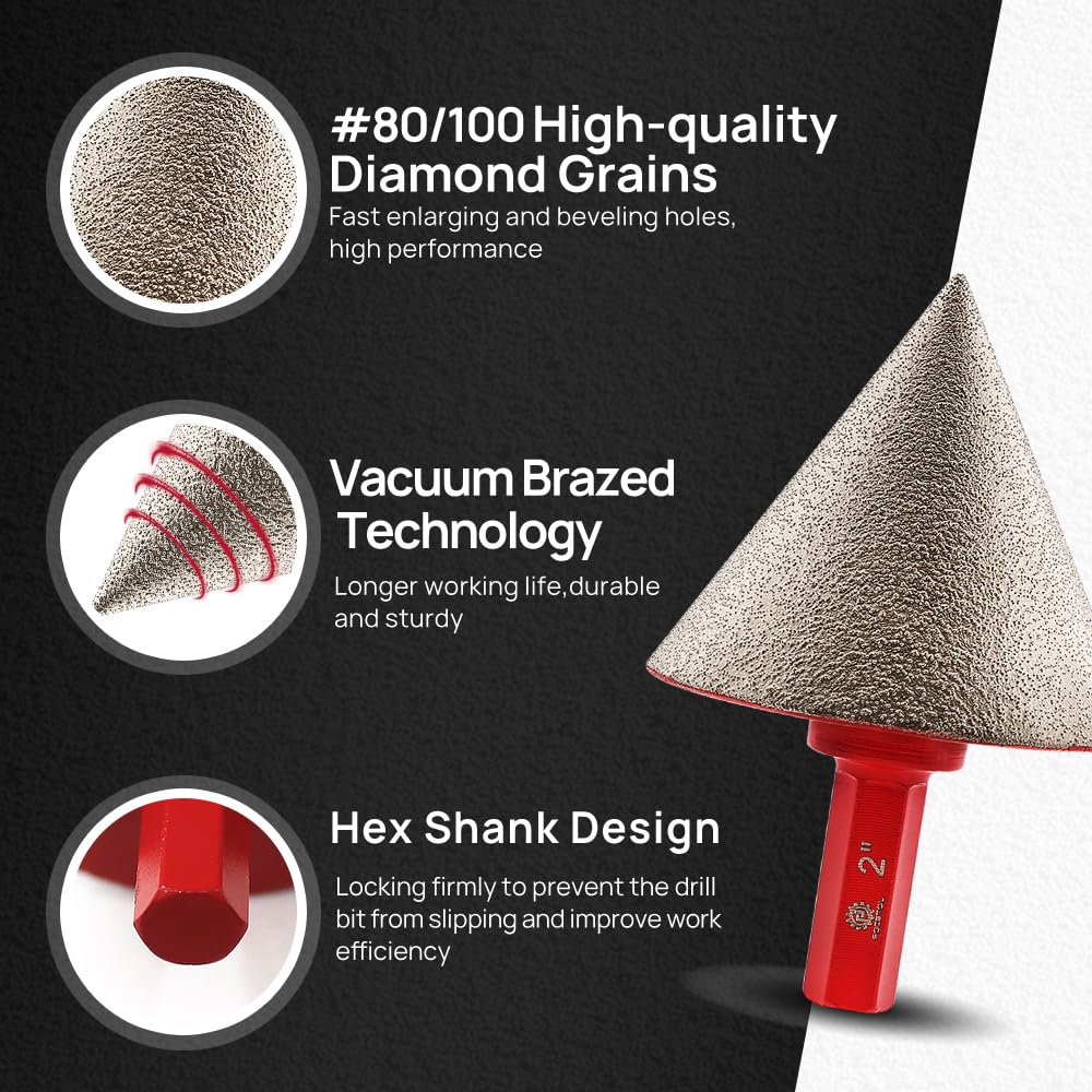 Diamond Core Drill Bits Set - FOCSTOL 9pcs (6/8/10/12/20/25/32/35mm+50mm Beveling Chamfer Bit) Diamond Hole Saw Kit with Round Shank for Porcelain Ceramic Tile Marble Granite