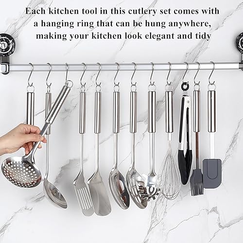 Miniatura 7 de Juego de utensilios de cocina, 39 piezas de acero inoxidable, espátula de cuchara con soporte de utensilios de acero inoxidable resistente, apto