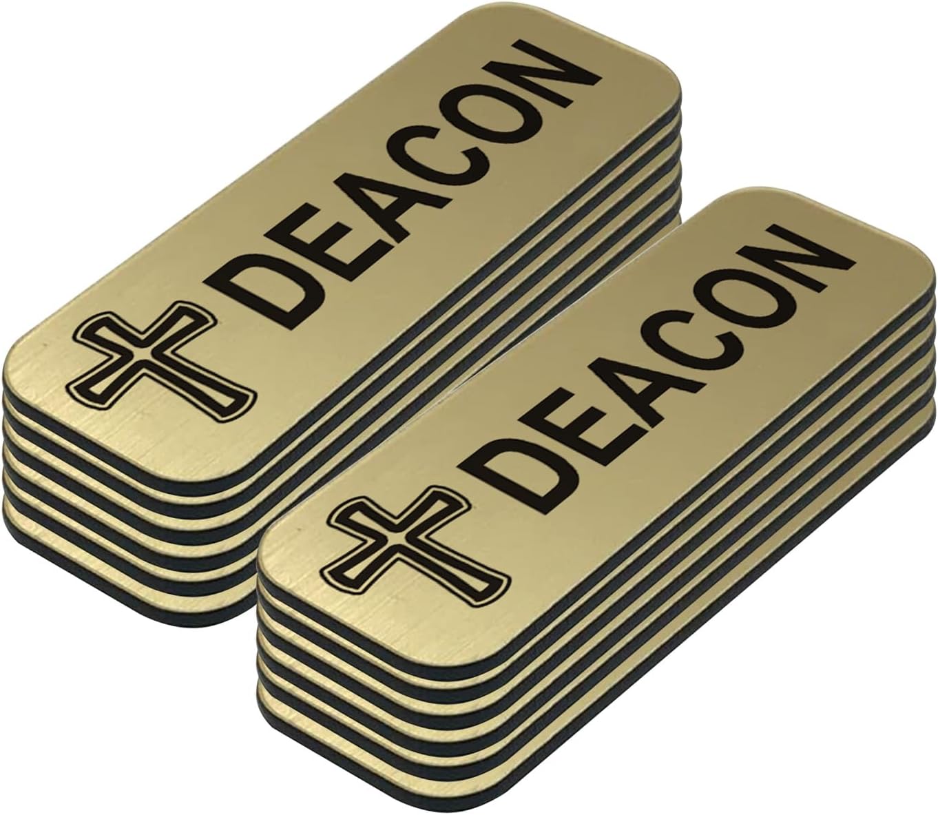 Deacon, Cross Design, 1 x 3 Name Tag/Badge, Brushed Gold (10 Pack)