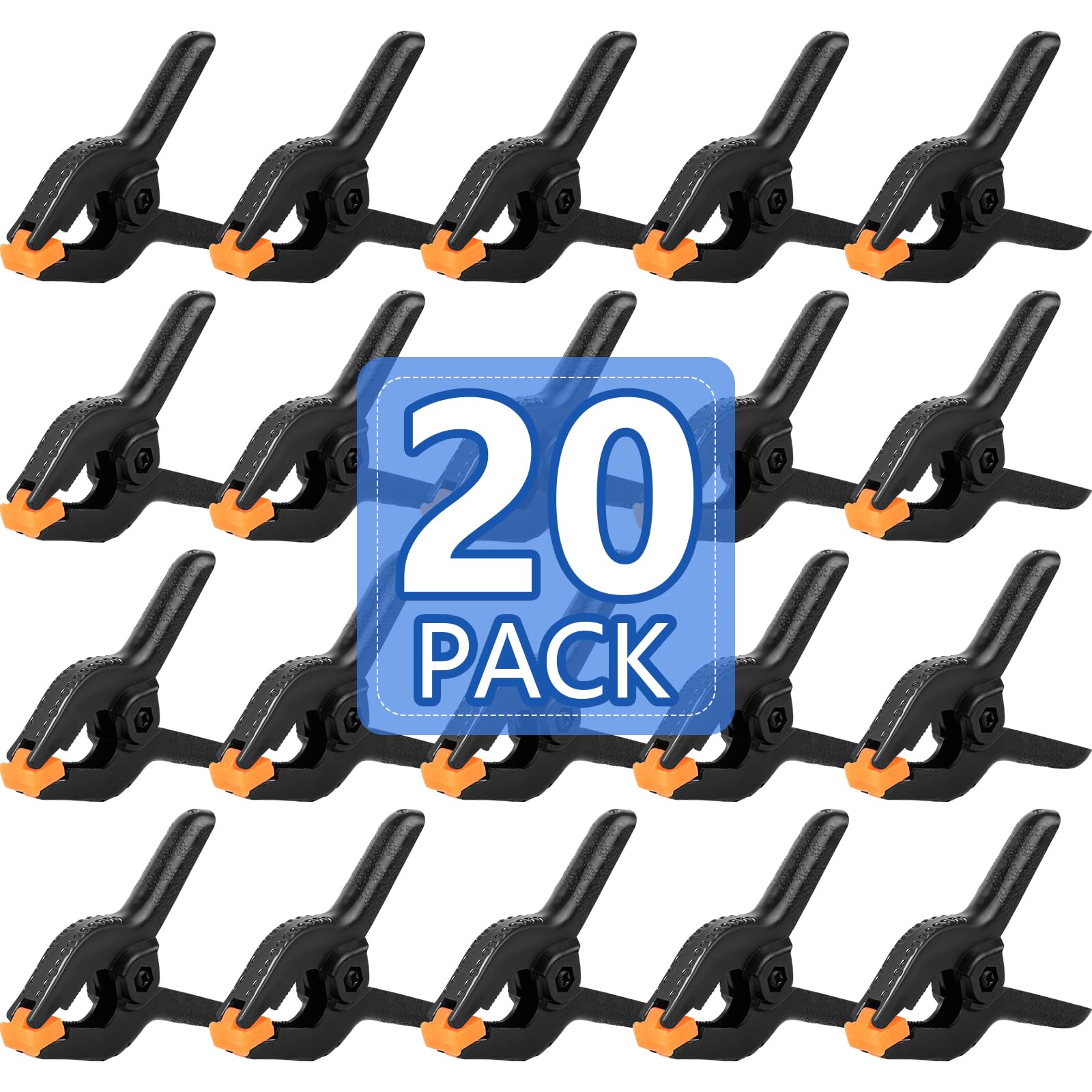 20 Pack 6 inch Plastic Spring Clamps, Black Heavy Duty Clips