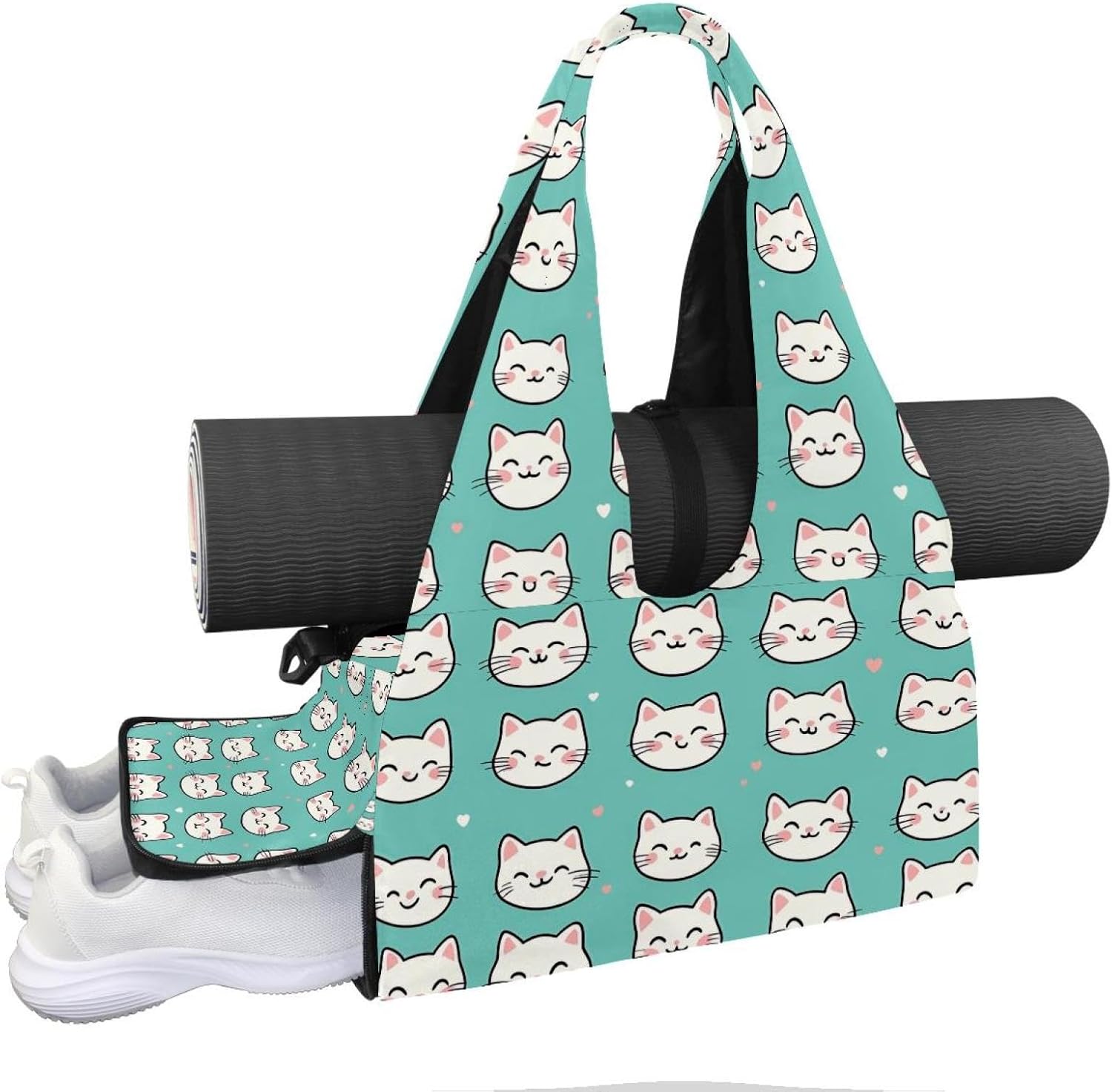 Yoga Mat Bag, Gym Workout Bag with Shoe Compartment, Cats Paws Pilates Bag for Women, Quick Access Storage Yoga Tote Bag for Sports Travel Office