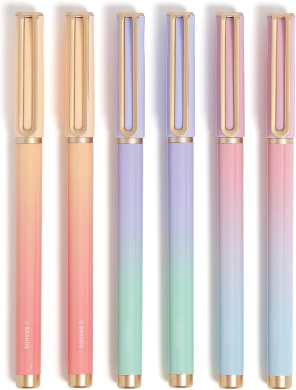 U Brands Catalina rotuladores de punta media, 6 unidades, Lucent Dreams | Tres barriles ombre que se desvanecen de melocotón a coral, de lavanda a menta y de rosa a azul, dos bolígrafos cada uno.
