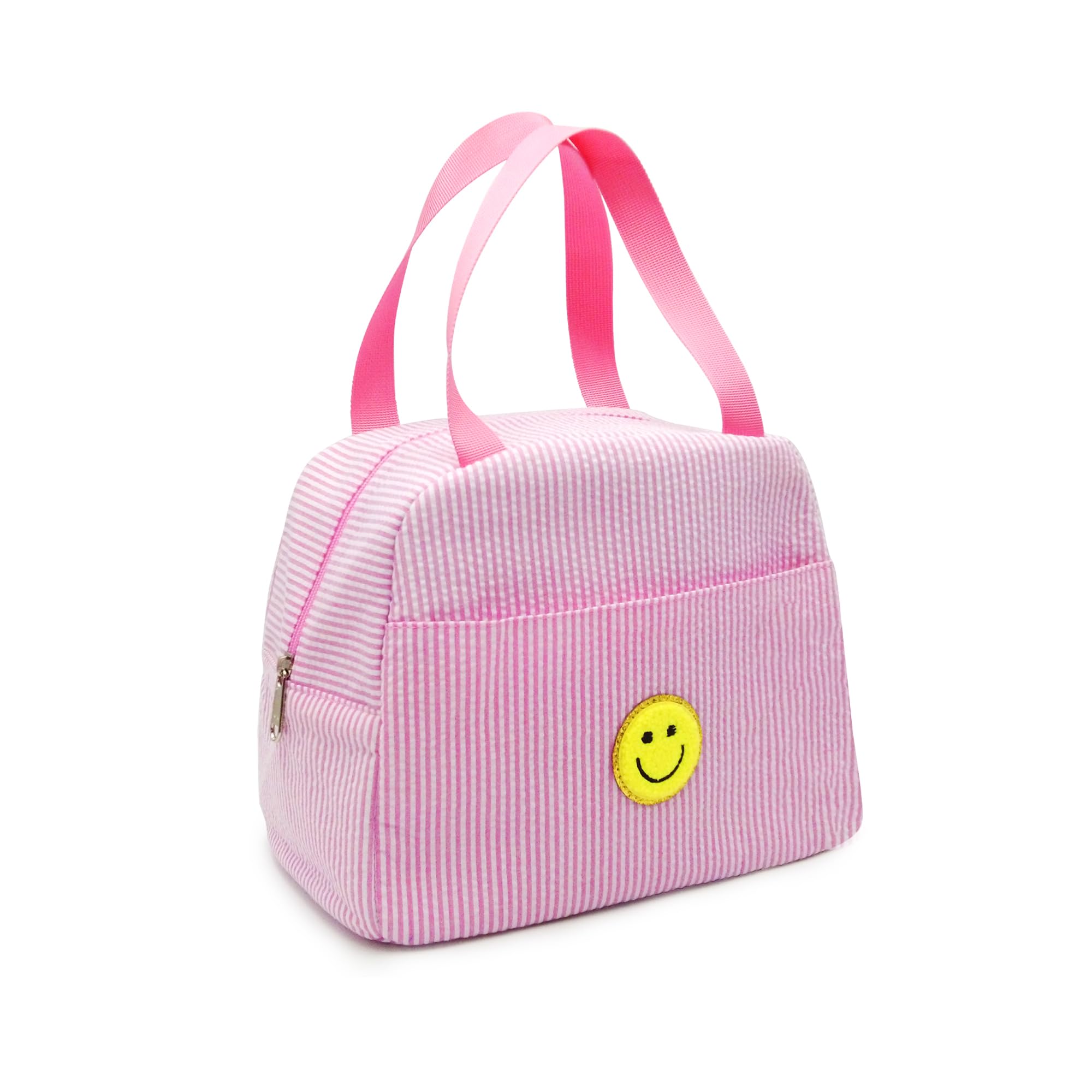Lunch Box for Women Girls Men Cute Chenille Smiling Face Tote Bags Reusable Insulated Lunch Box Large Capacity