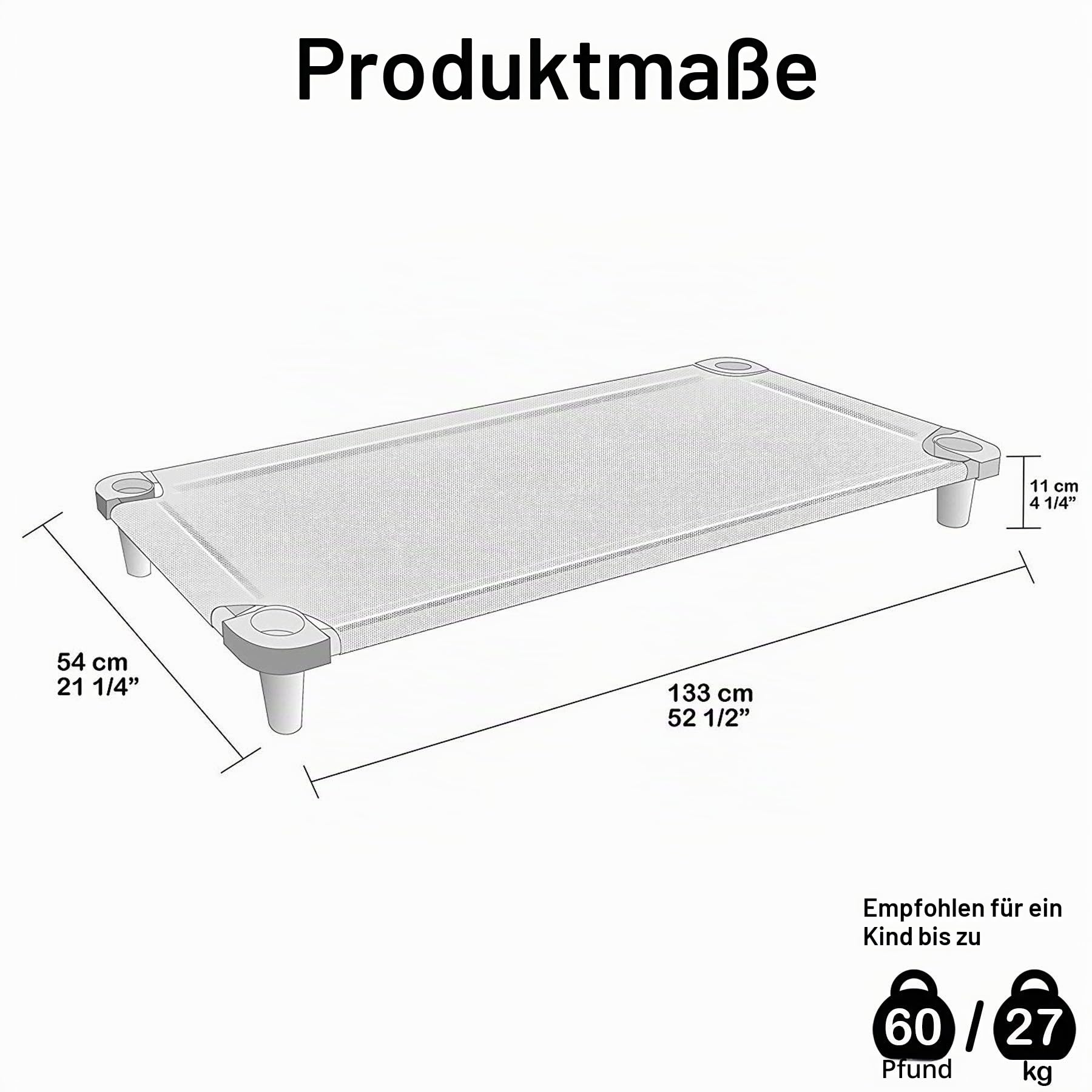 Acrimet Schlafbett für Kinder, tragbares Kleinkindbett, Stapelbar, 52 Zoll lang (Edelstahlrohre) (Weiß atmungsaktives Netzstoff - Weiß Füße) (1 Packung)