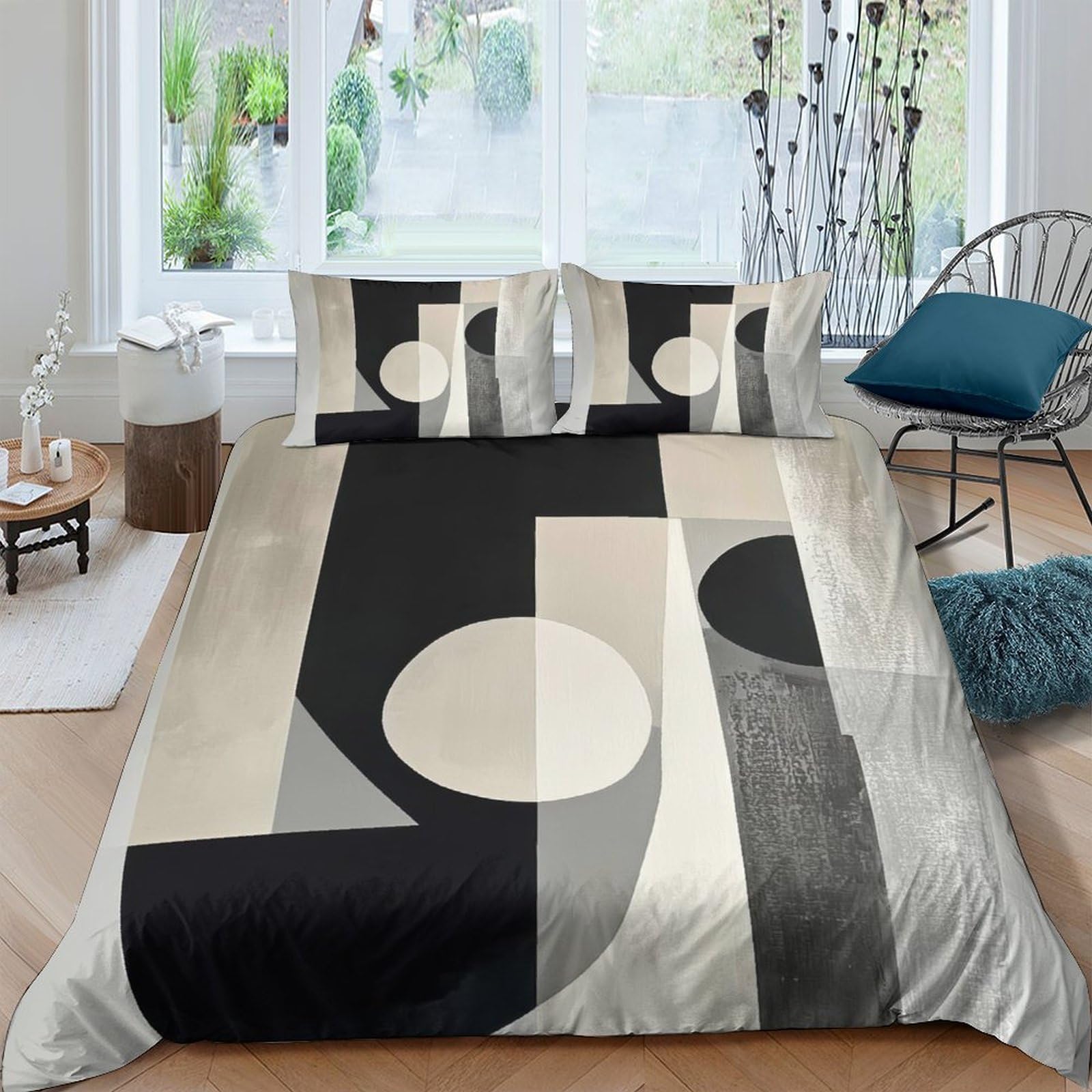 Ctjqhvkz Style-7 3D Printed Geometric Abstract Fitted Sheet Microfiber Soft Black Beige Minimalist Art Mattress Cover For Bedroom Decor Single（135X200cm）