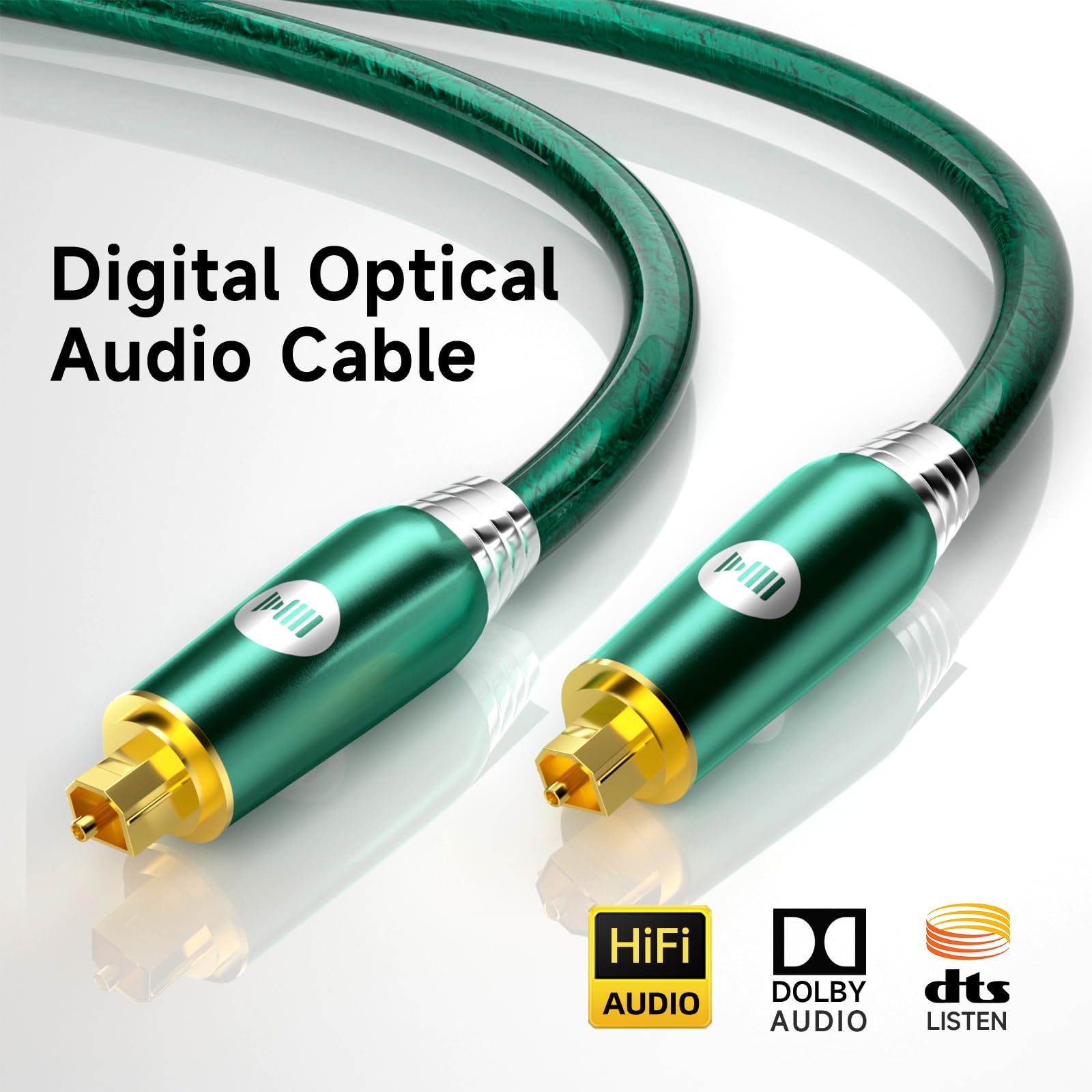 Cavo audio ottico digitale per soundbar, TV, Home Theater, sistema audio, placcato oro 24 K, cavo in fibra ottica ad alta fedeltà per un suono cristallino, smeraldo, 3 m