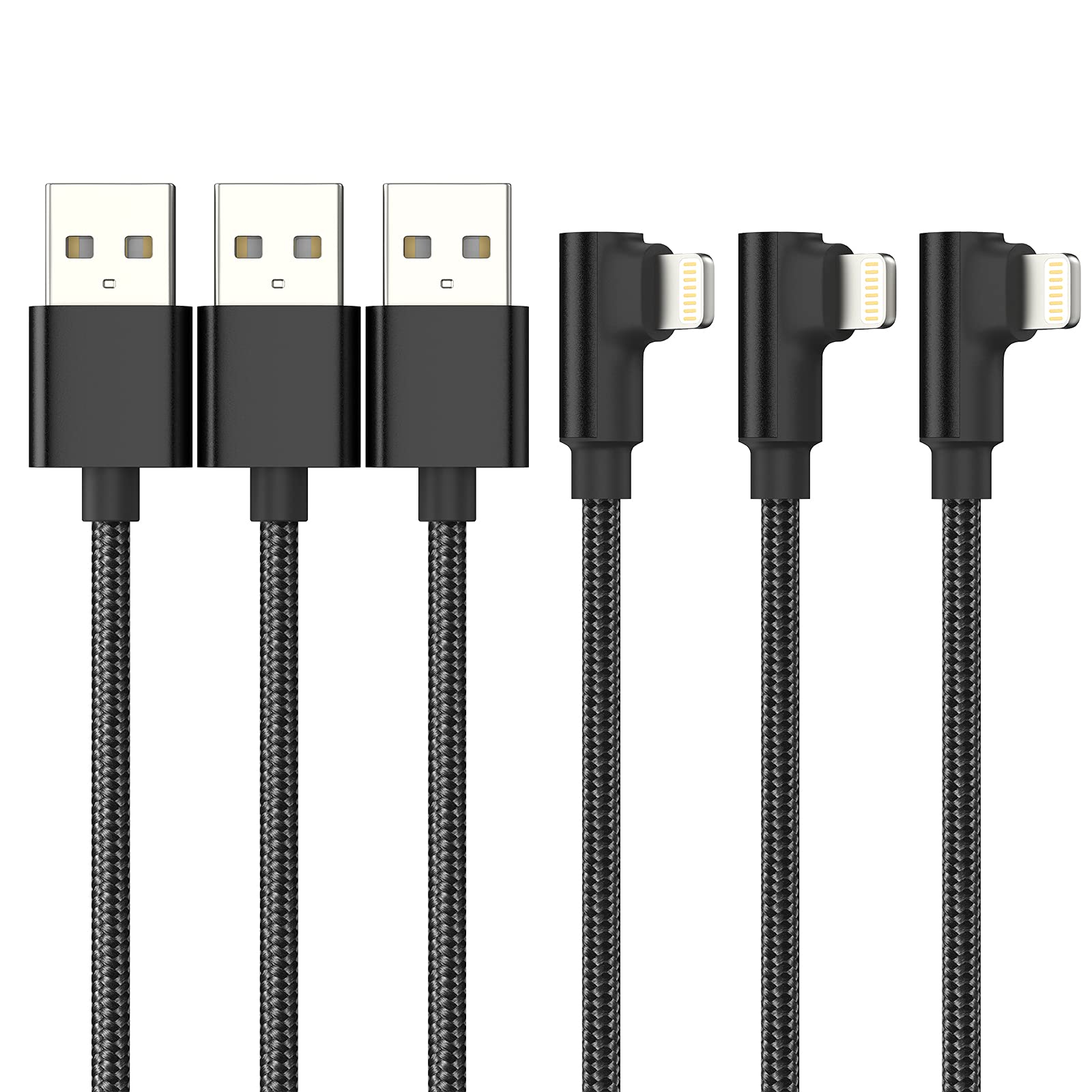 Long 2m 90 Degree 3Pack [MFi Certified] Right Angle Lightning to USB Cable Nylon Braided iPhone Charger Lead Lightning Fast Charging Cable for iPhone 11 Pro Max Xs X XR 8 7 6