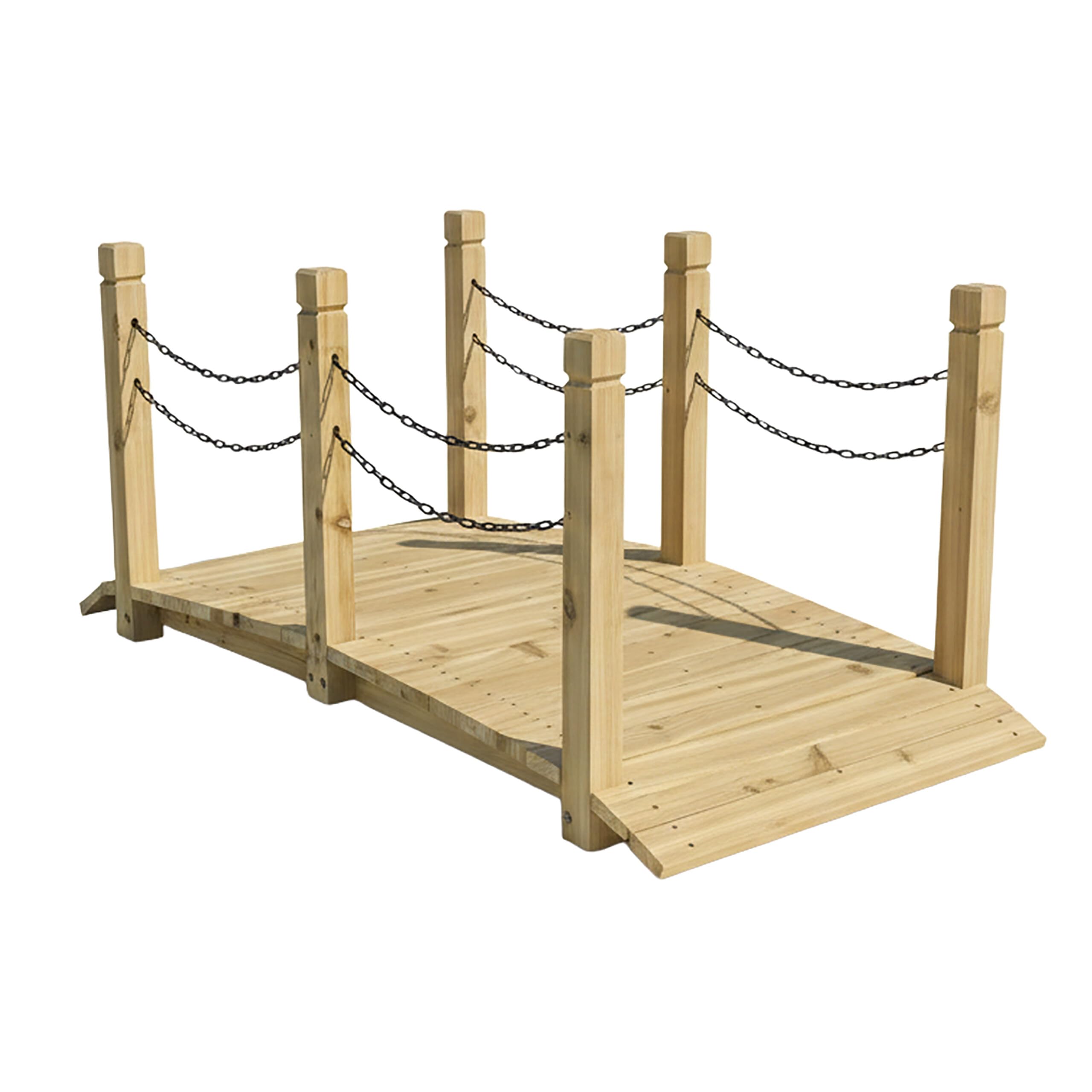 Pont de Jardin Relaxdays, poteaux et chaînes, Sapin, pour Bassin, H x l x P : 55 x 150 x 67 cm, Choix de Couleurs