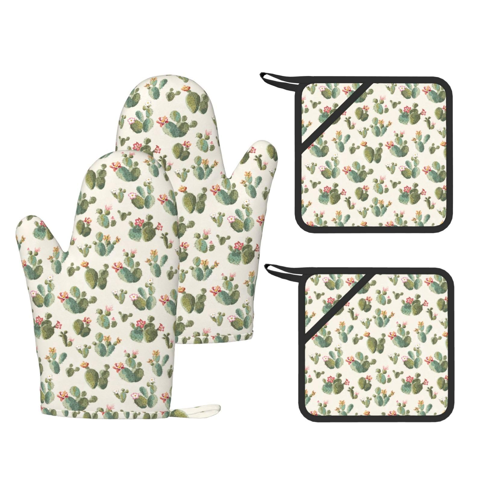 Gants résistants à la chaleur pour grillade et cuisine au motif cactus