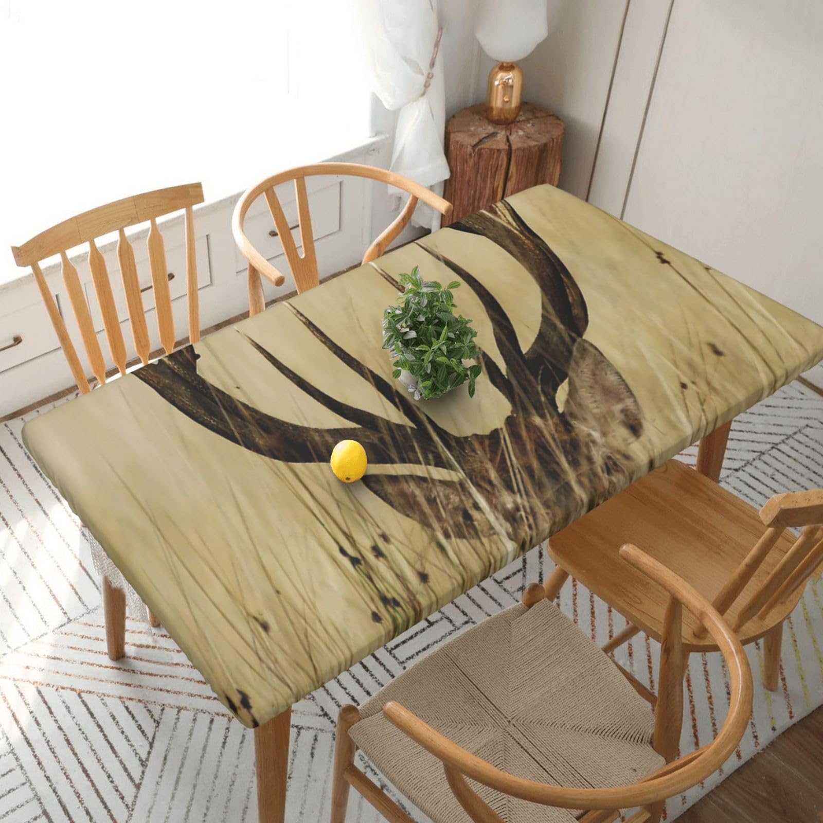 BNVSADC Whitetail Deer Fawn in Wilderness Stag Printed 5FT Tablecloth Polyester Kitchen Water Resistant Table Cloth Dining Table Decoration Table Covers, 152x76 CM