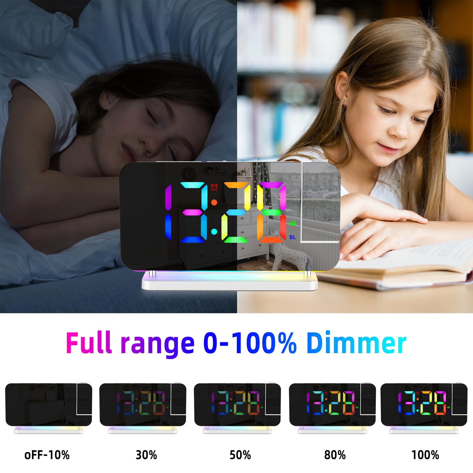 Radiosveglia Digitale con Proiezione e FM 6 Livelli Luminosità Schermo 4 Proiezione Snooze