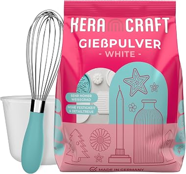 Keracraft Casting Powder White 4.5 kg with Silicone Cup 1000 ml and Whisk - Relief Casting Powder White for Creative Projects