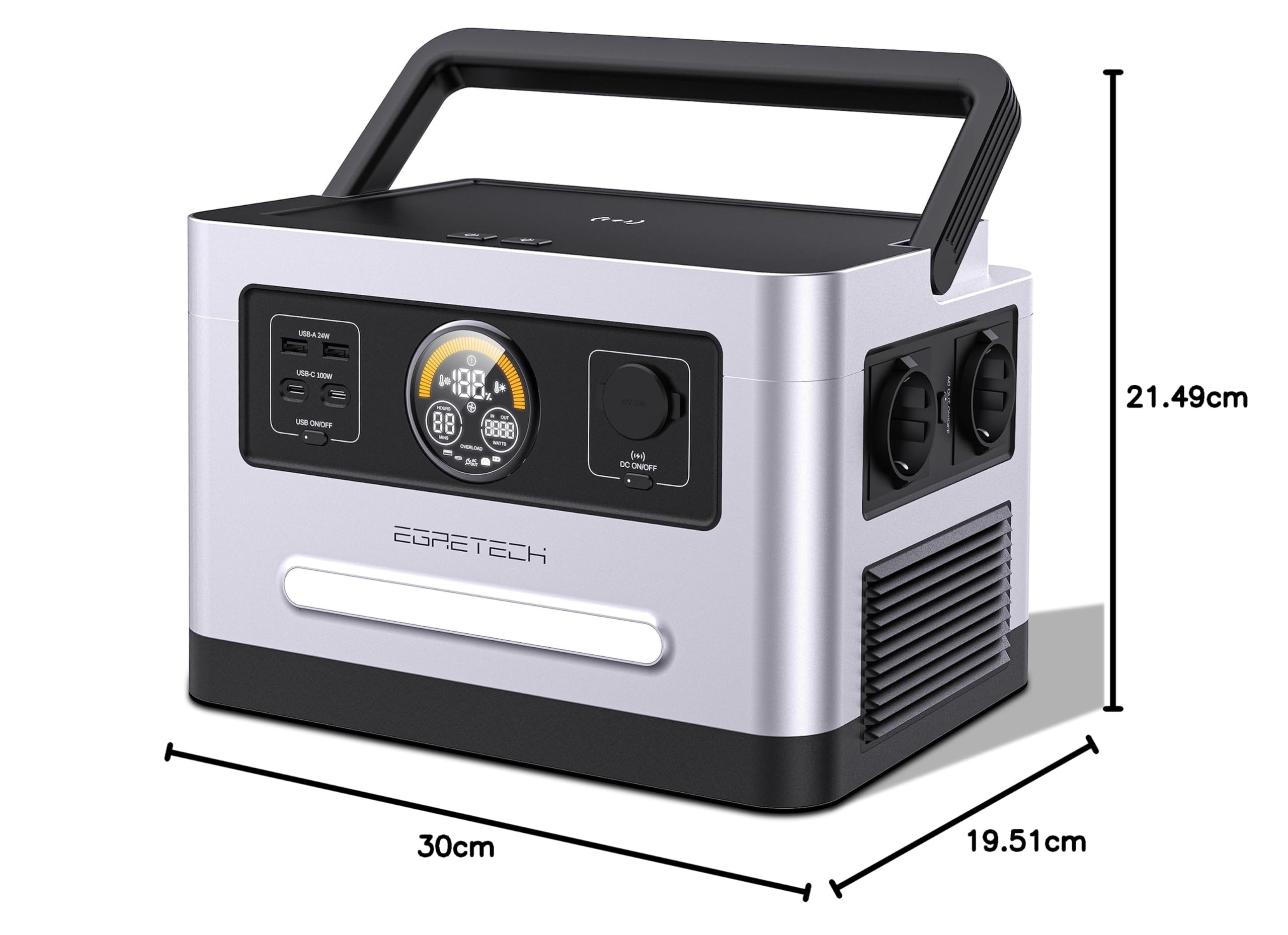 Générateur Électrique Portable Sonic 1200W 999Wh, Charge Rapide en 60 minutes de 0% à 80%, Générateur Solaire 1200W avec 2x100W PD, 8 Ports de Sortie pour Maison, Vans, Urgence (2400W Max)
