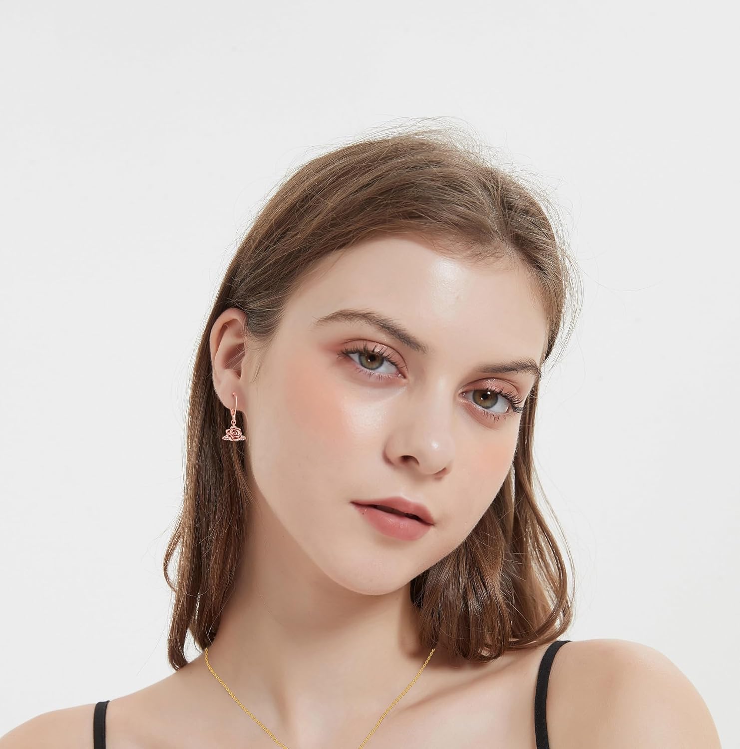 Rose Dangle Drop Earrings 925 Sterling Silver Rose Leverback Earring Jewelry for Women - Image 3