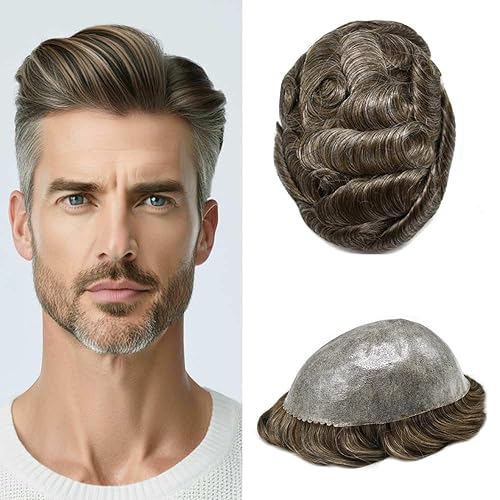 Miniatura 31 de Toupee - Pieza de cabello humano para hombre, sistema de reemplazo de cabello, piezas de pelo de poliuretano para hombres, tupé, protesis capilar