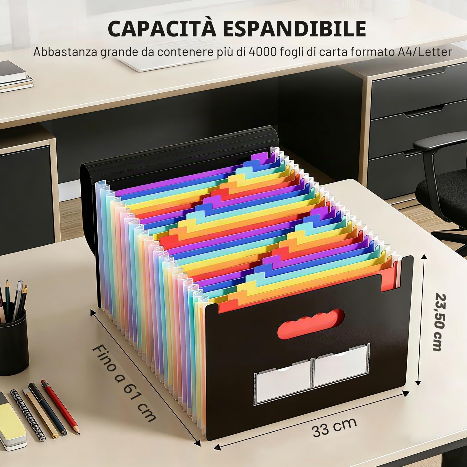 Amaza Cartella Portadocumenti A4 24 Tasche, Porta Documenti Espandibile, con 3 Borse di File Portatile, Cartella Portadocumenti Fisarmonica A4, Cartella a Fisarmonica, Cartella Espandibile