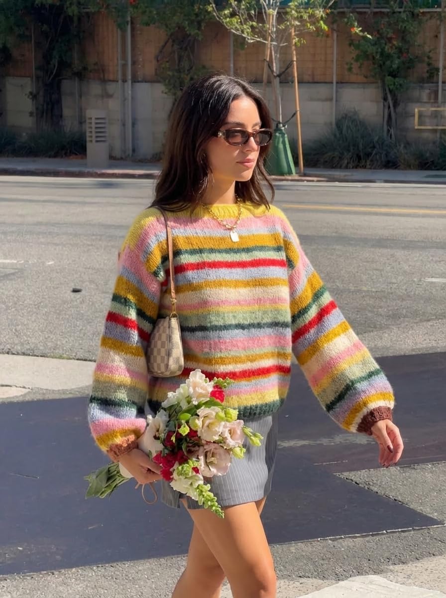 Hand-Knitted Cotton Mohair Striped Sweater - Oversized Unisex Fit, Morning Muse Sweater