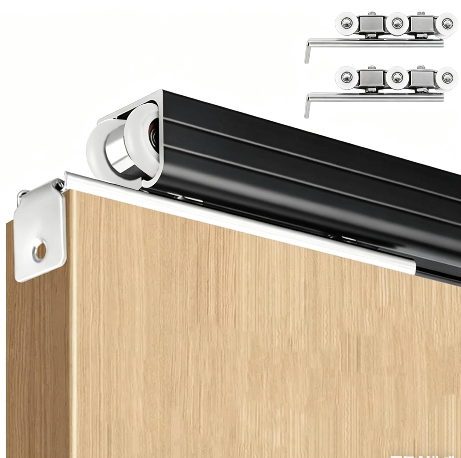 Sliding Door Track, Sliding Door Track Kit Ceiling Mount Hardware Roller Set(Black,3.9m(12.8ft))