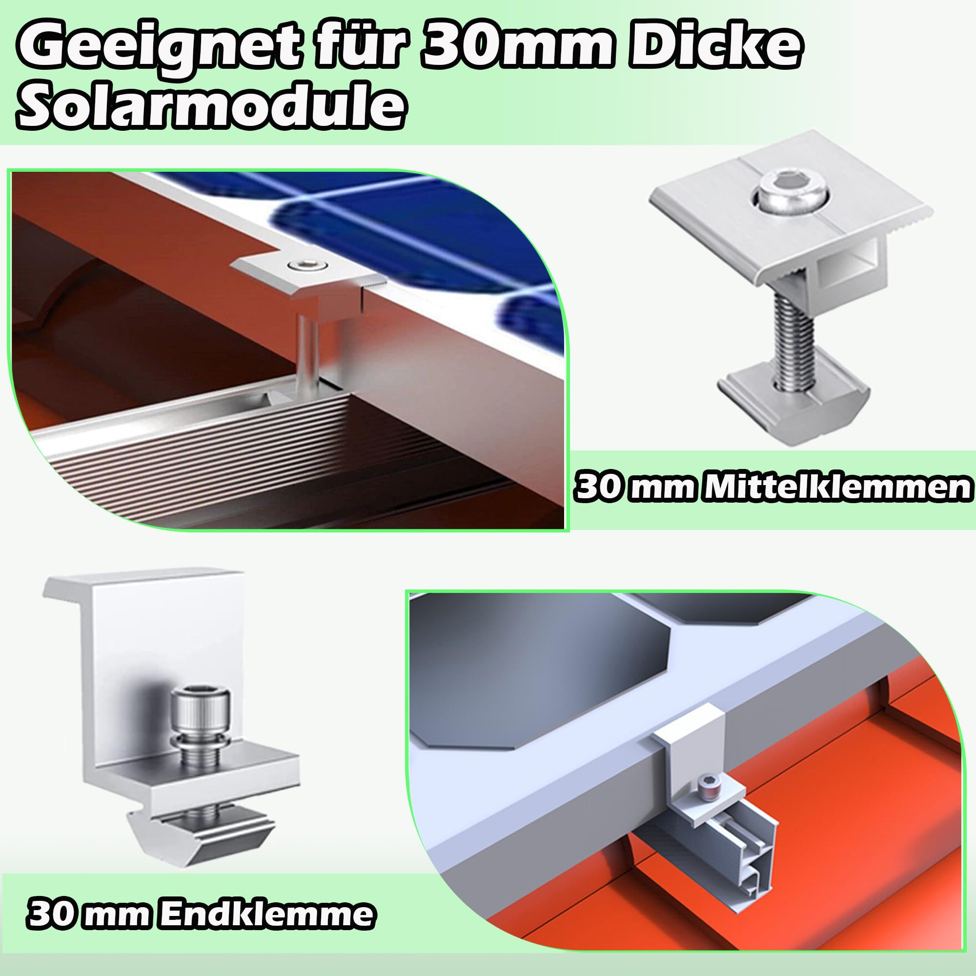 Warmfay Juego de montaje para techo de tejas, aluminio 1500 mm, rieles de perfil continuos y ganchos para techo, módulo solar, tejas para 2 módulos, soporte solar para módulos fotovoltaicos, grosor de