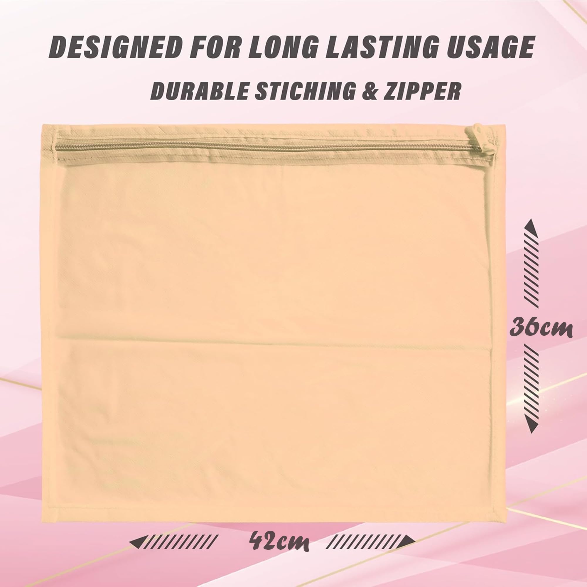 Kuber Industries Paquete de 48 fundas para sari | Bolsas de embalaje para vestido con cremallera | Bolsas de sari para almacenamiento | Organizador de ropa para armario | Beige