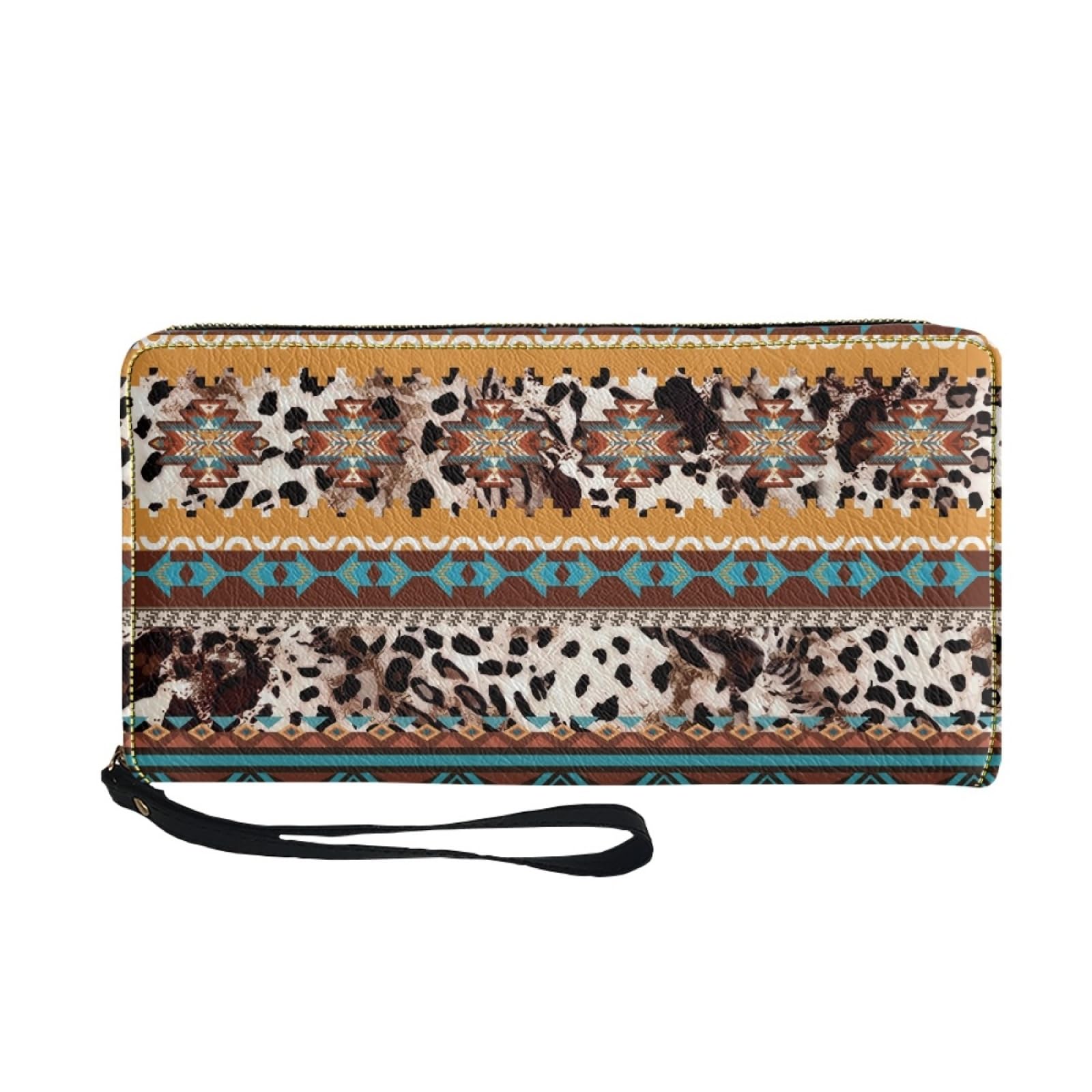 Portafoglio Donna Portamonete Porta Carte di Credito Donna Uomo Wallet | Portafogli con Zip e Cinturino da Polso Leggero Durabile Portatile,Impermeabile Cuoio,Retro Marrone Giallo 11x20cm/2 Unità