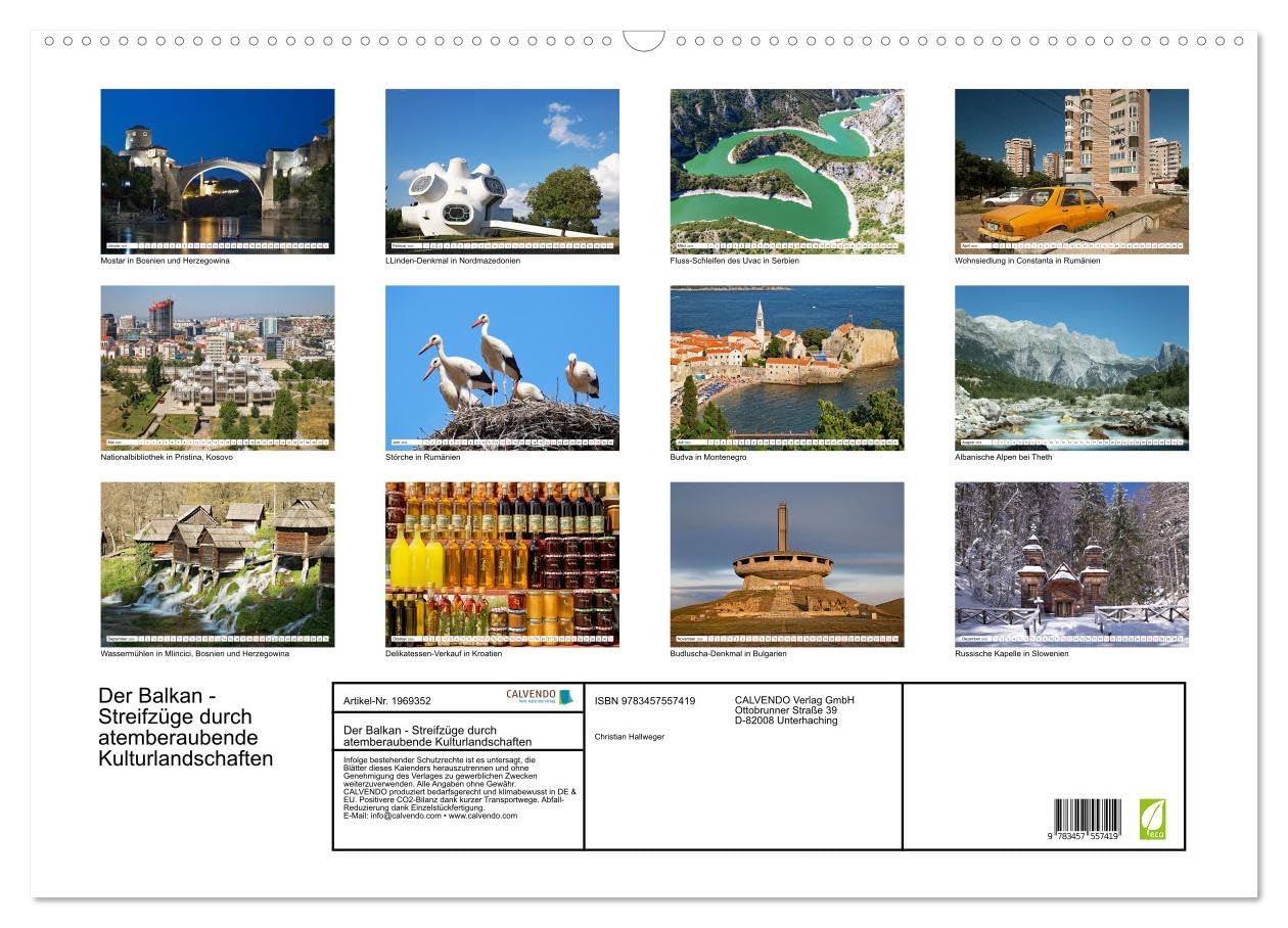 Der Balkan - Streifzüge durch atemberaubende Kulturlandschaften (Wandkalender 2026 DIN A2 quer), CALVENDO Monatskalender: Die zehn Saaten des Balkan ... Gebirgslandschaften. (CALVENDO Orte)