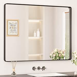 Amazon.com: Keonjinn Black Framed Mirror for Bathroom 40 x 30 Inch ...