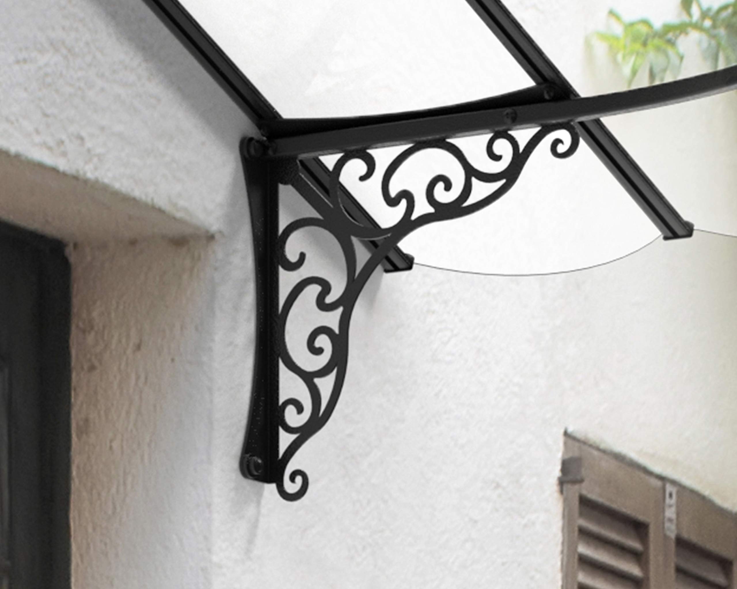 Canopia by Palram Auvent de porte d'entrée Iris 2.2m² Marquise de Porte, Protection Contre la Pluie et le Soleil pour Maison, (Noir)