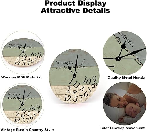 Miniatura 5 de Whatever I'm on Beach Time Clocks Beach Time Reloj de madera para decoración de cocina, relojes de pared, funciona con pilas, reloj de pared