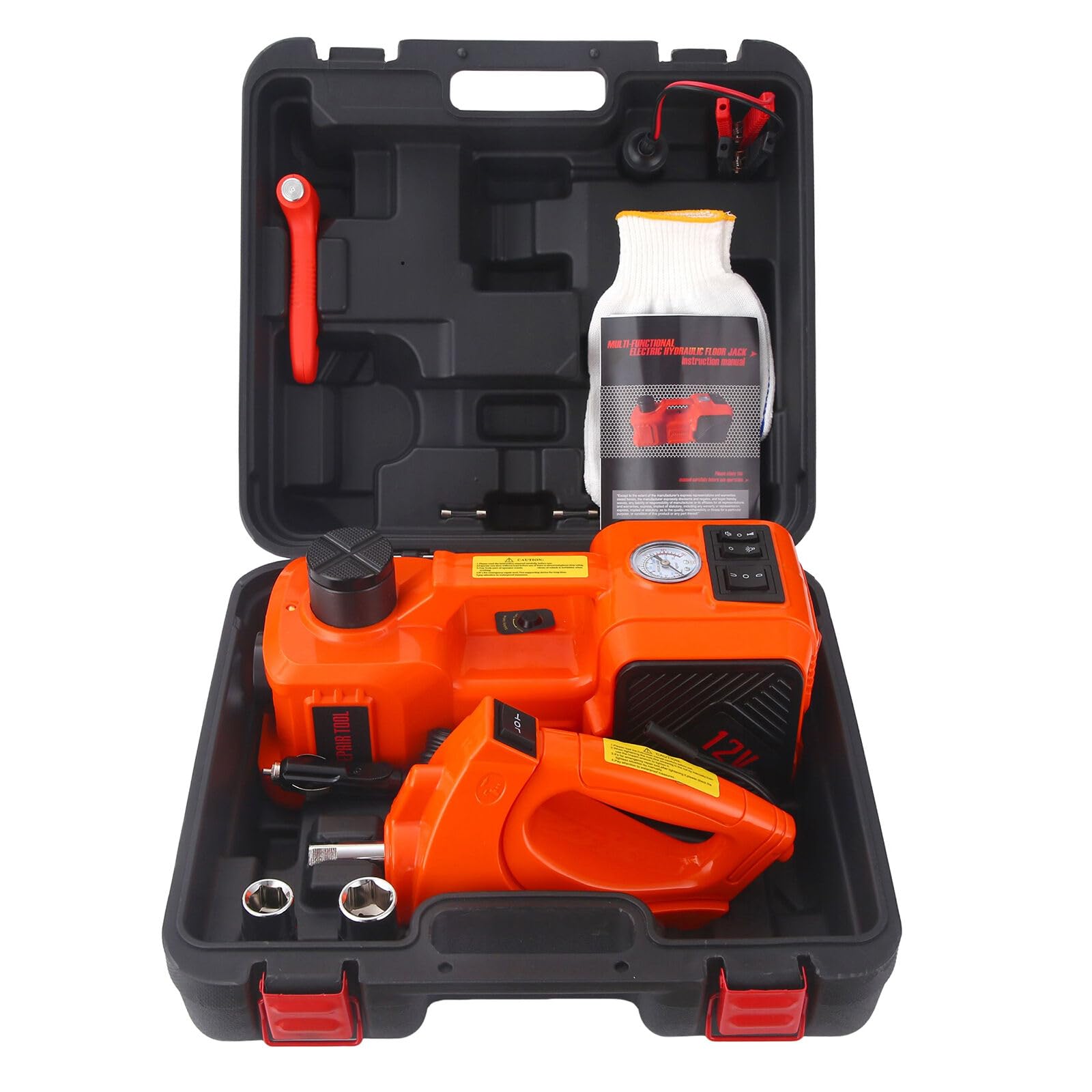 Electric Car Jack Set 5 Ton Hydraulic Jack Car Lift Floor Jack with Integrated Tire Pump and Impact Wrench for Sedans SUV MPV Sedan Truck Change Tires Garage Repair