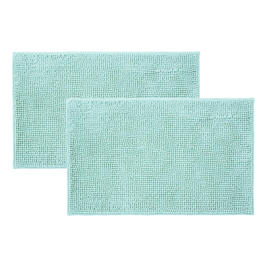 Allure Pack of 2 Chenille Bobble Bath Mat Non Slip 50 x 80cm - Soft, Absorbent, Easy Care (Duckegg)