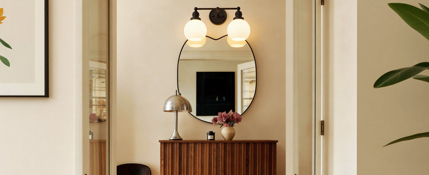 Image of 2-Lights Bathroom Light Fixtures, Vintage Milk White Glass