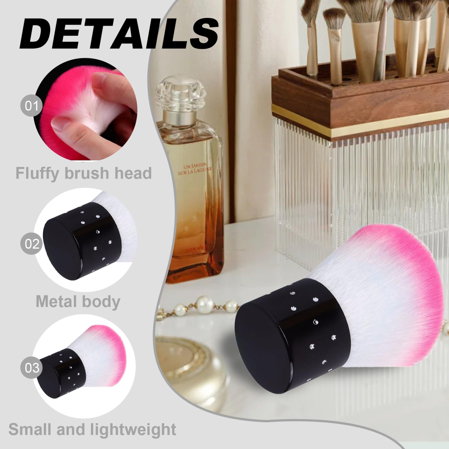 2 pennelli per polvere per unghie, testina per polvere fine morbida e confortevole per unghie, nail art da 1, 6x2, 5 pollici, spolverino facile da usare per spolverino per trucco da donna