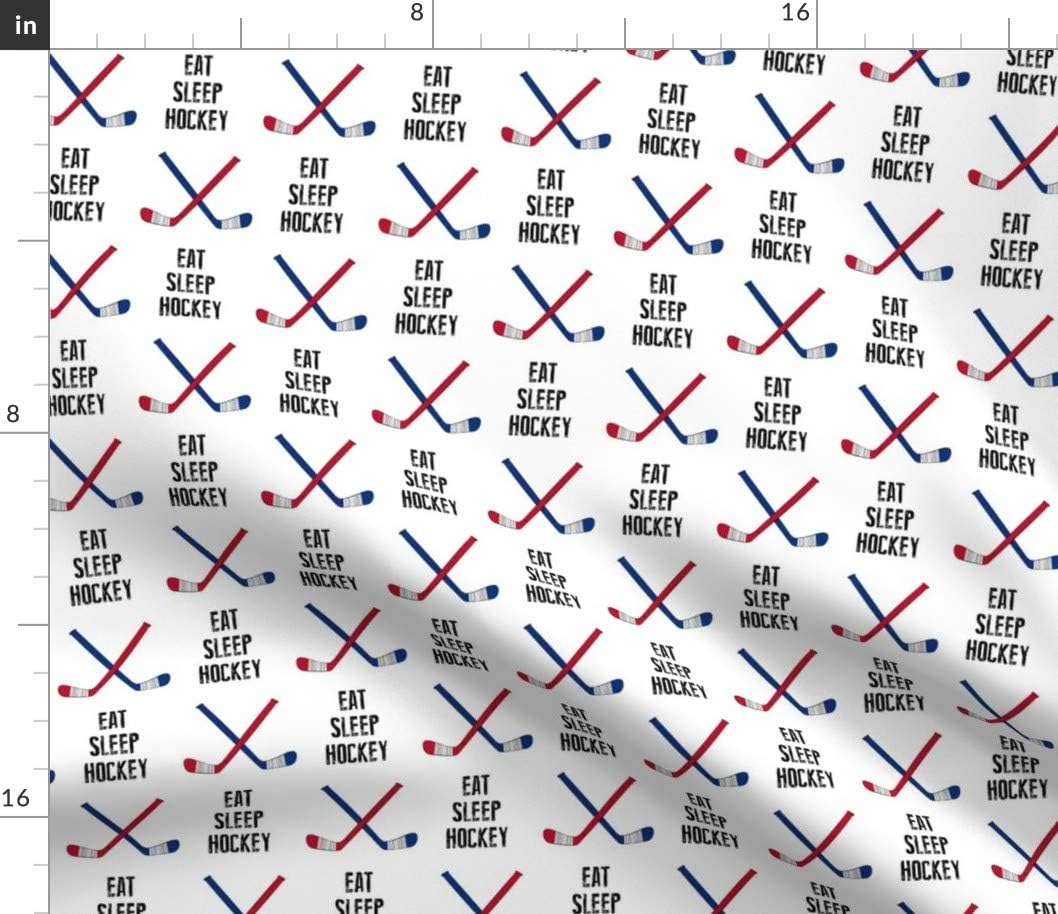 Spoonflower Fabric - Eat Sleep Hockey Cross Sticks Red Blue Ice Winter Sports Trendy Printed on Petal Signature Cotton Fabric by The Yard - Sewing Quilting Apparel Crafts Decor