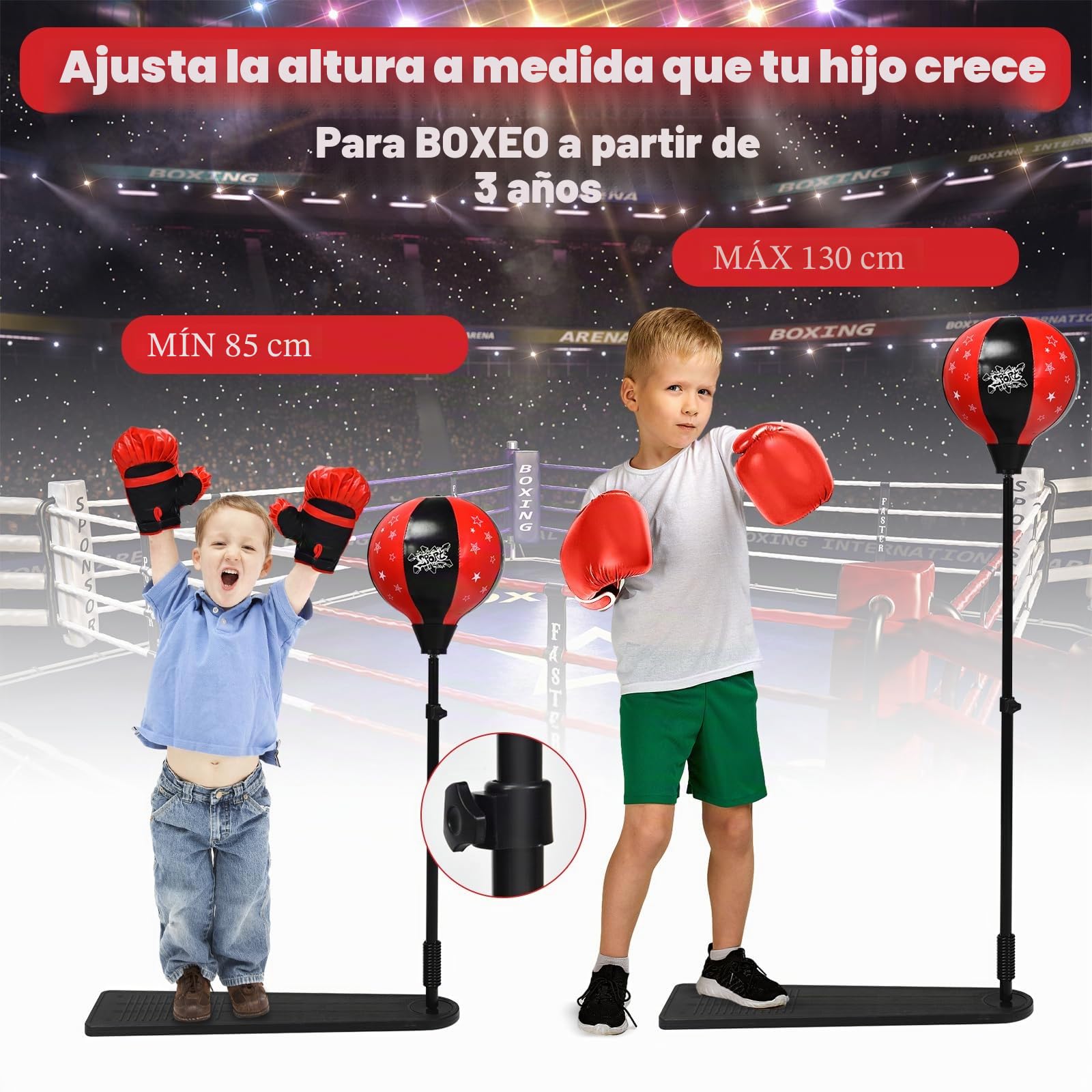 KOMFOTTEU Saco de Boxeo con Altura Regulable de 85 a 130 cm, Punchingball de Pie con Pedal, Pelota de Boxeo con Guantes de Boxeo y Bomba, Set de Boxeo para Niños Más de 3 Años