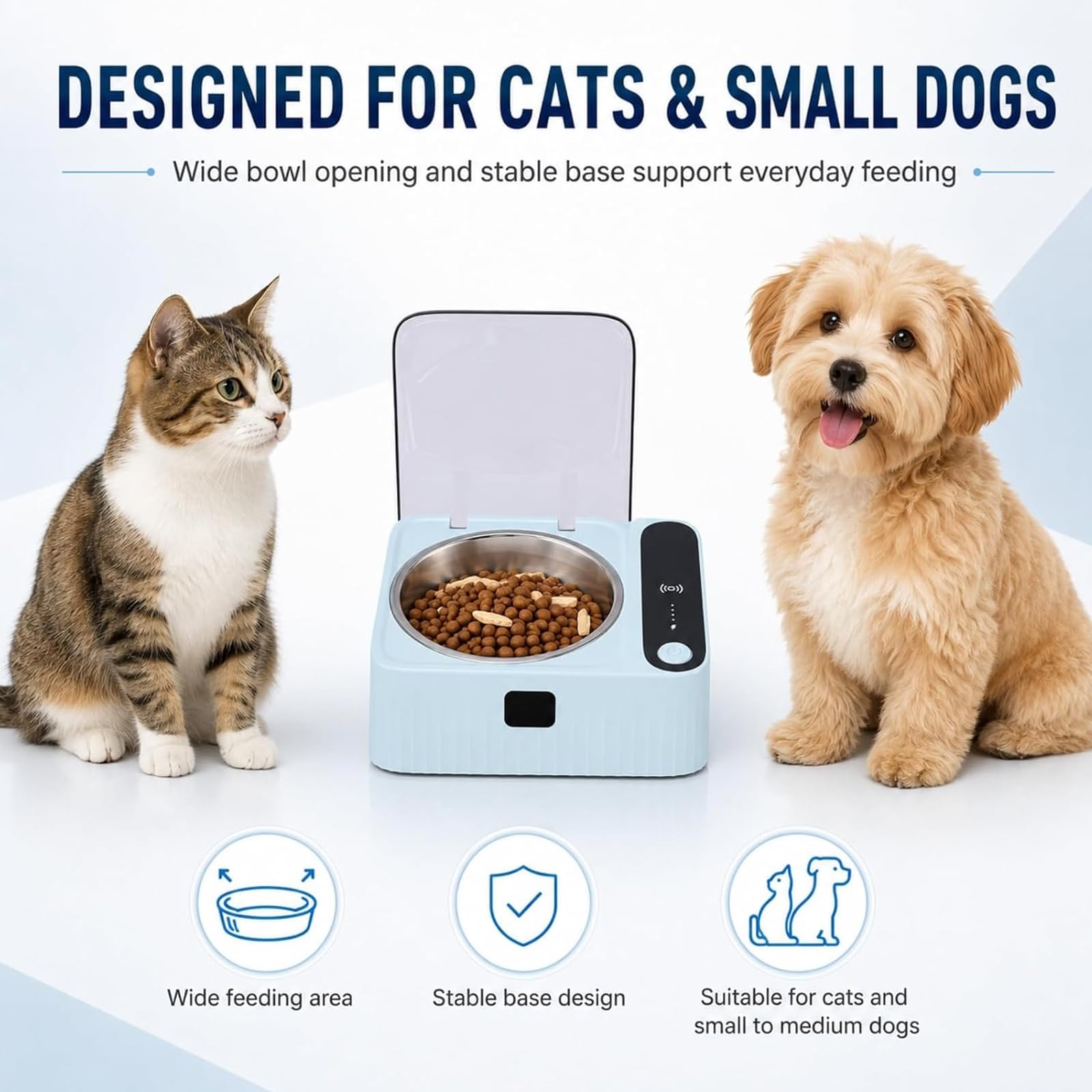 Automatic Pet Feeder Bowl with Sensor Lid Stainless Steel Cat Dog Bowls，1pc
