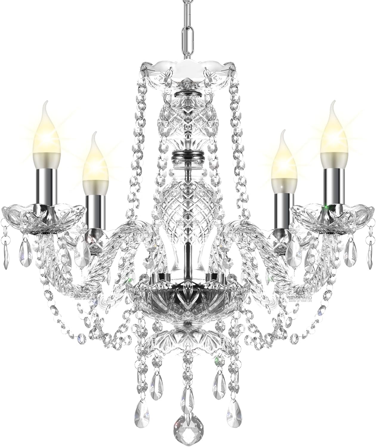 Ridgeyard Lampadario moderno cristallo 4 luci K5 trasparente regolabile cristallo goccia plafoniera 4x40w E14 decorazione casa soggiorno ristorante