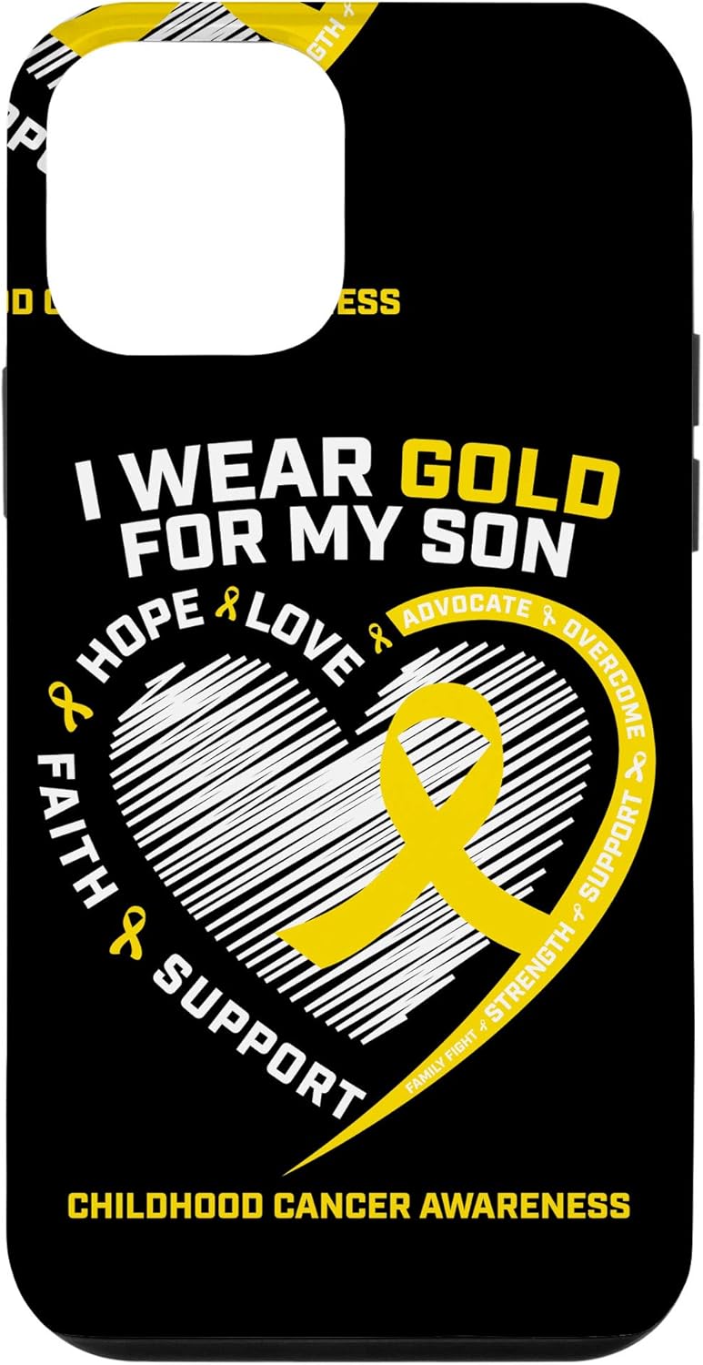 iPhone 12/12 Pro Mom Dad Gifts Gold Son Childhood Cancer Awareness Phone Case