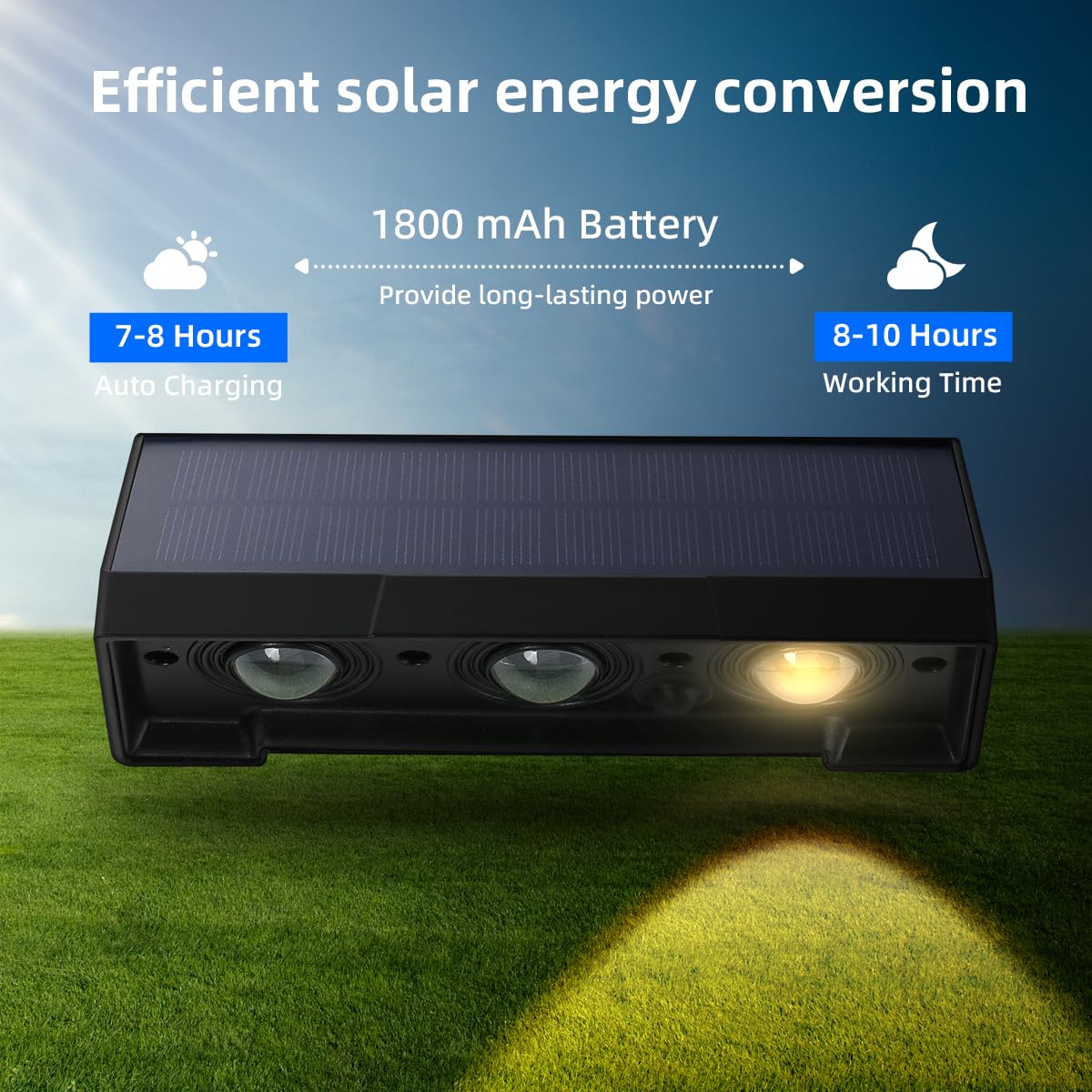 Solar-Wandleuchten für den Außenbereich, 3 LED-Objektive, solarbetriebene Zaunlichter für den Außenbereich, wasserdicht, warmweiß, Außenlicht bei Nacht bis Sonnenaufgang, Hausnummer für