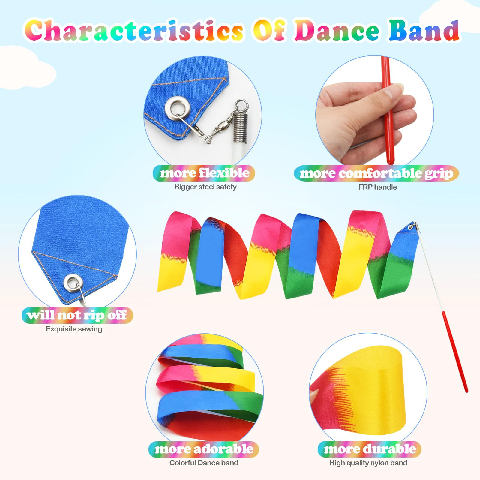 Nastri Colorati da Ginnastica con Asta Rotante per talenti Show, Bacchetta da Ballo per Bambini, Fascia Arcobaleno Ideale per Ragazze per Feste di Compleanno per (Multicolor-1)