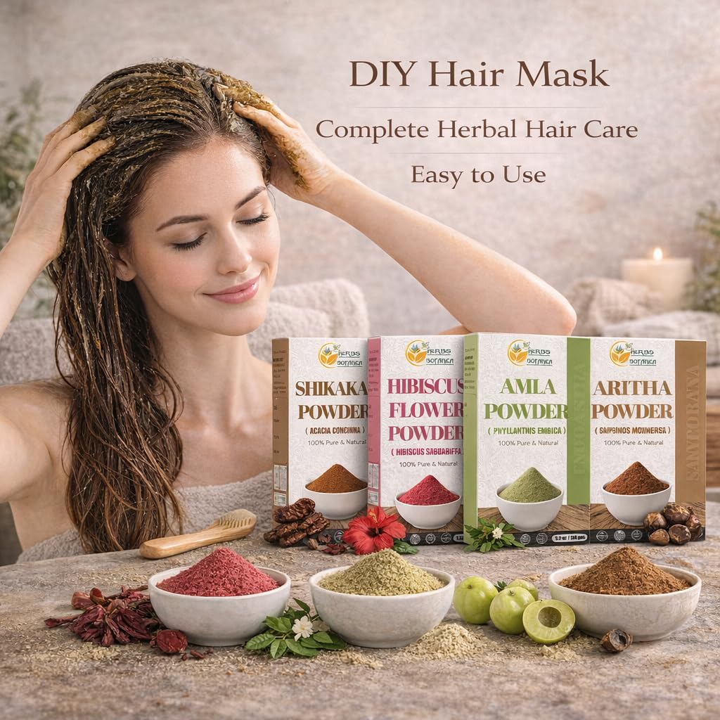 Herbs Botanica Kräuter-Haarmasken-Kombination Brahmi, Reetha (Aritha), Shikakai, Hibiskus, Amla-Pulver, 150 ml, insgesamt 0,7 kg, für Haarwachstum, Kopfhaut Gesundheit