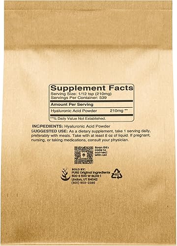 Miniatura 2 de PURE ORIGINAL INGREDIENTS Ácido hialurónico, soluble en agua, polvo fino (4 onzas)