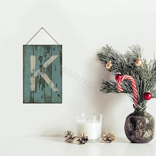 Vista 456 de Letrero colgante de madera con letra A, letrero de madera, decoración del hogar, 26 letras del alfabeto de metal, placa de madera, decoración